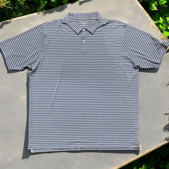 Peter Millar Seaside Performance Golf Blue White Striped Polo Shirt Men's XXL - Picture 1 of 8